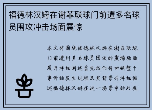 福德林汉姆在谢菲联球门前遭多名球员围攻冲击场面震惊 福德林汉姆在谢菲联球门前遭多名球员围攻冲击场面震惊